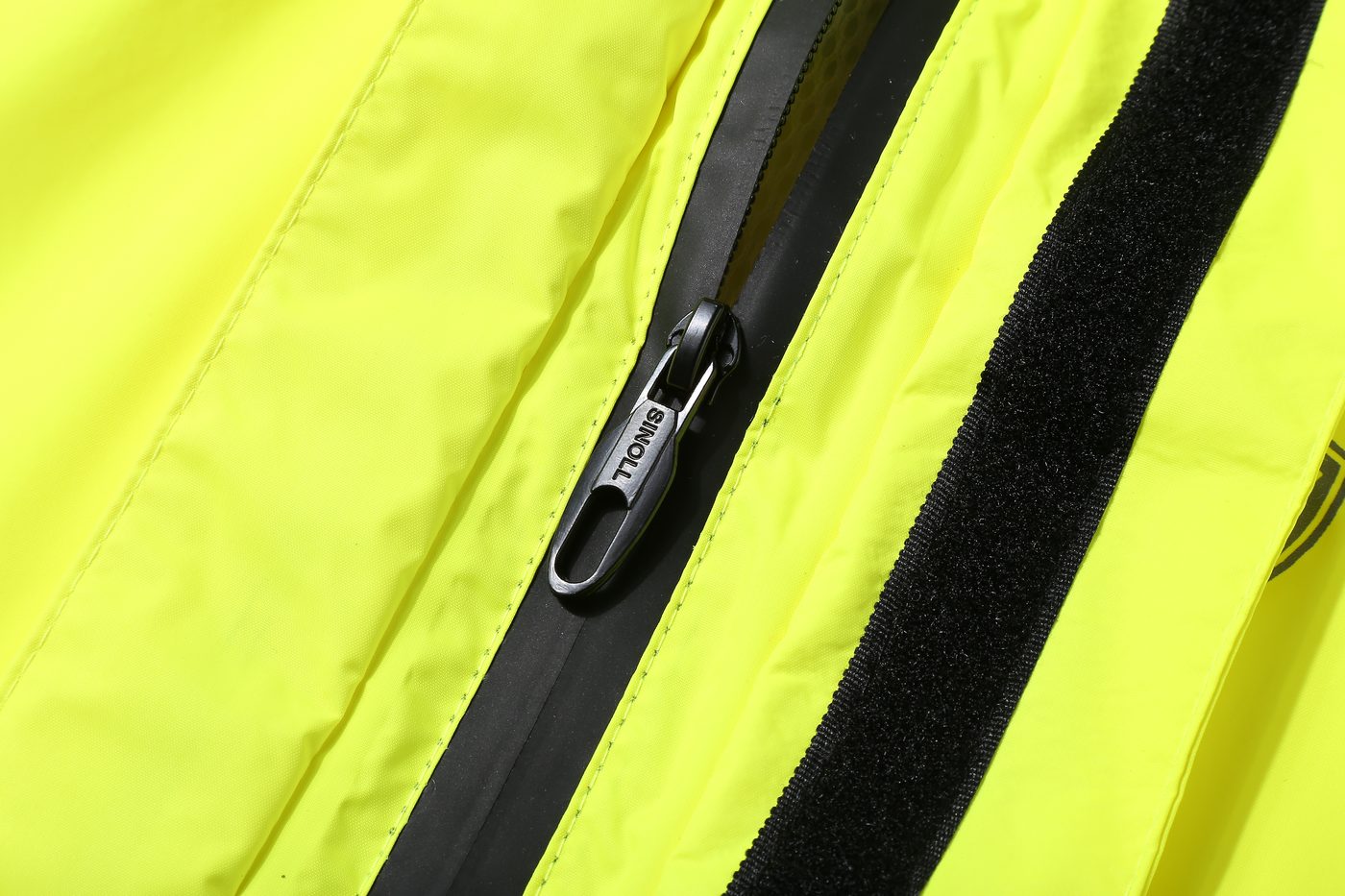 SINOLL-branded zipper slider with storm flap — Fluoro Yellow