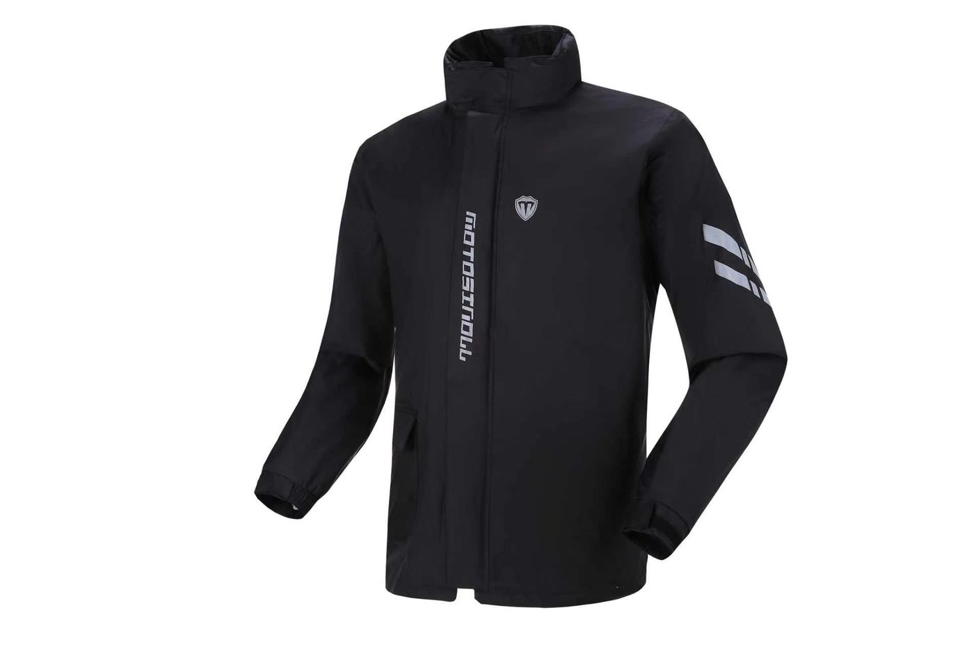 Black rain suit full front — in stock