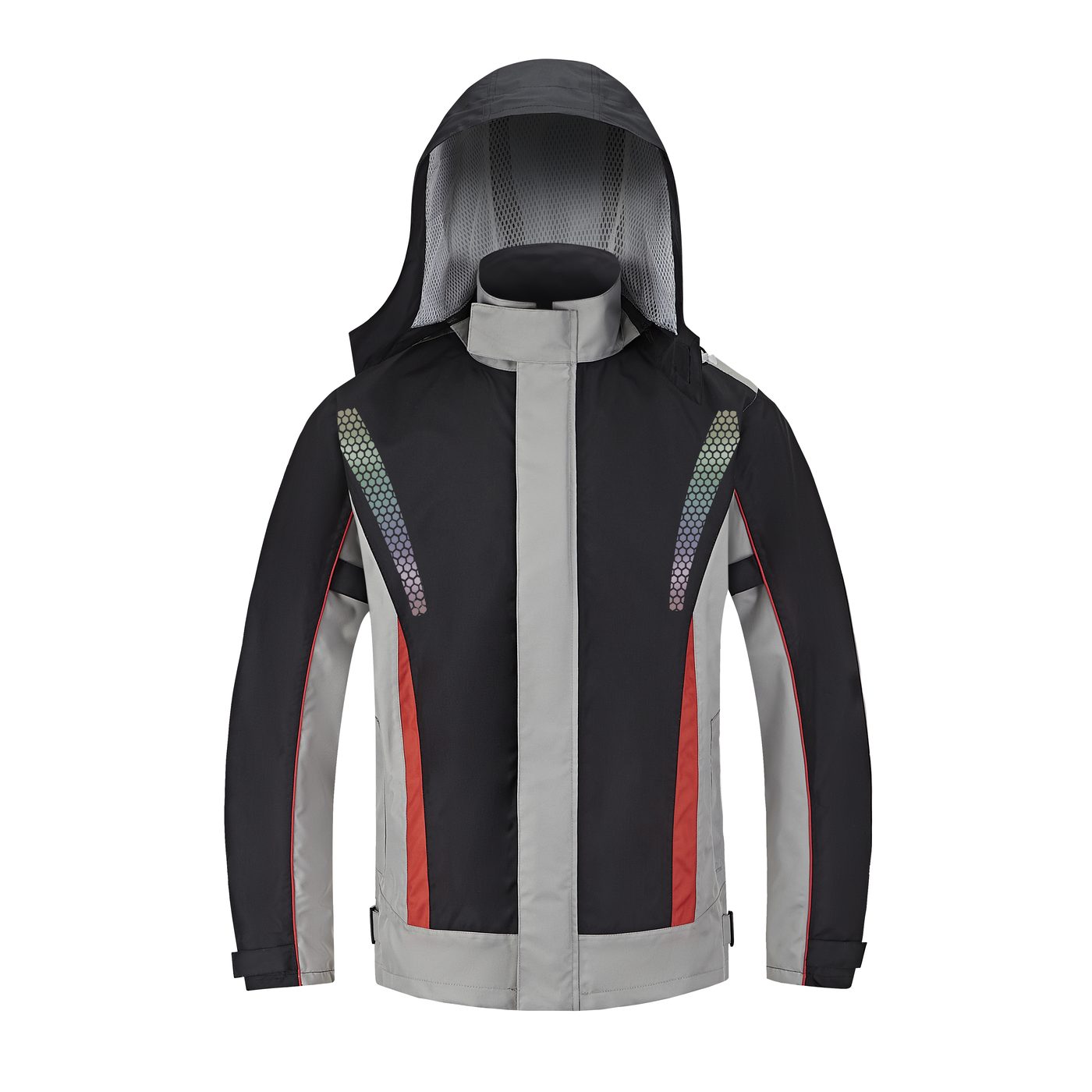 SN-117 300D Oxford touring rain jacket in Black-Grey — front view